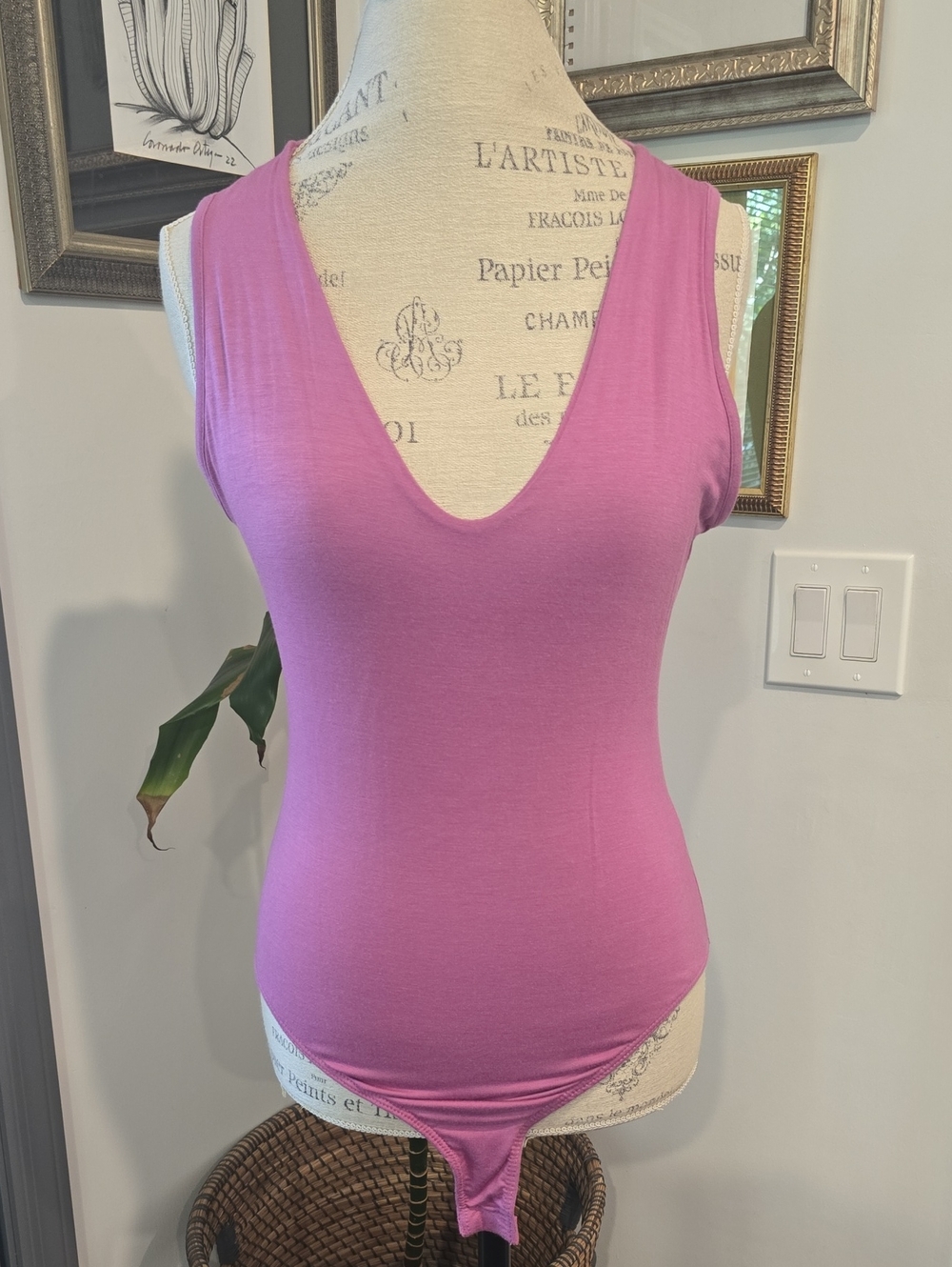 Sleeveless V-Neck Bodysuit in Bright Pink